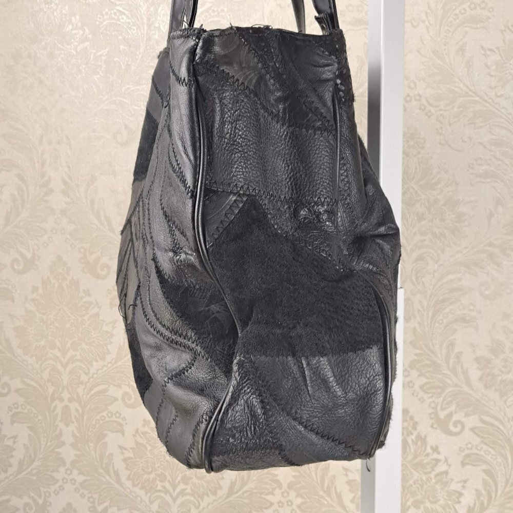 Genuine Black Leather Patchwork Double Handled Sh… - image 6